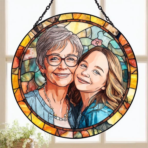Custom Family Photo Suncatcher: Personalized Stained Glass Portrait Ornament