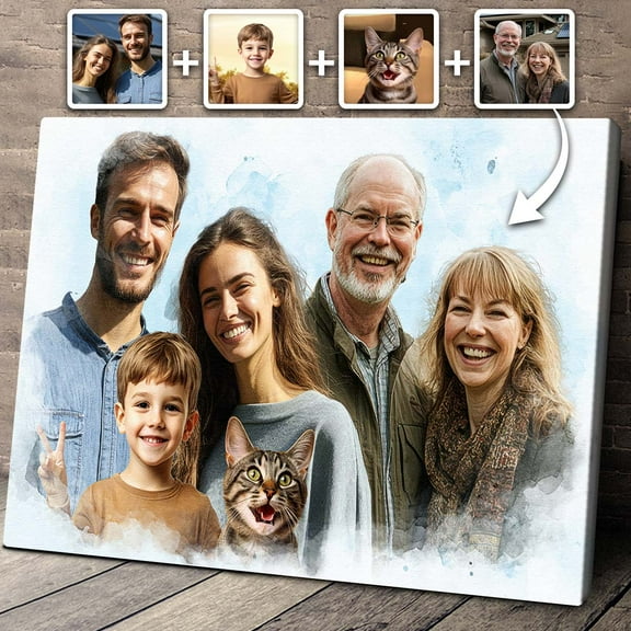 Custom Family Portrait Canvas, Personalized Family Photo Art, Unique Gift for Mom, Dad, Couples, Anniversary, Home Decor