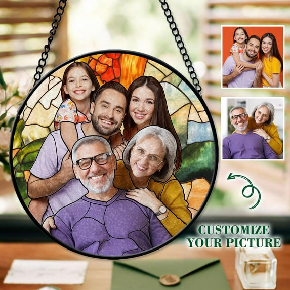Custom Family Portrait Faux Stained Glass, Transform Your Photos Into Art, Add Deceased Loved One To Photo, Christmas Gift For Mom Dad