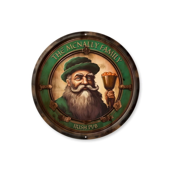 Custom Family Round Irish Pub Aluminum Metal Decor Sign - 12" Round