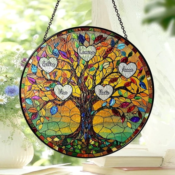 Custom Family Tree With Names Stained Glass Suncatcher, Personalized Genealogy Art, Mother's Day Gift, Unique Home Decor