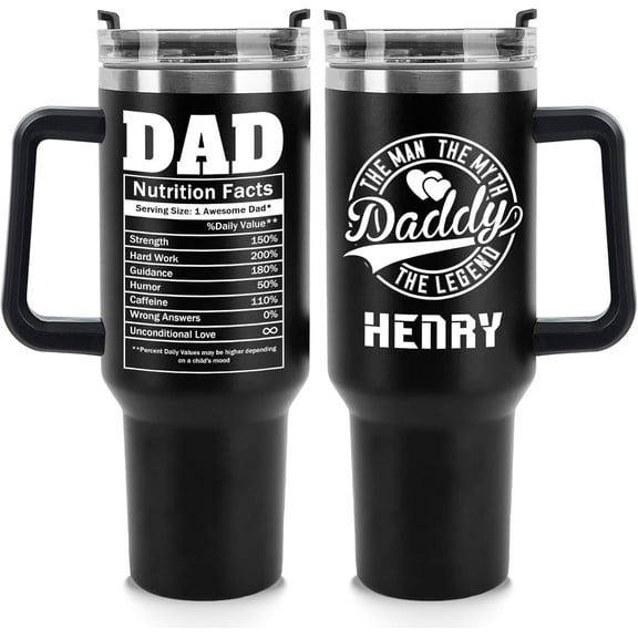 Custom Fathers Day Birthday Gifts For Dad Husband Men, Pesonalized Tumblers With Names, 40 Oz Travel Coffee Tumbler Cup With Handle Straw, Customized Dad Christmas Gifts From Daughter Son Wife
