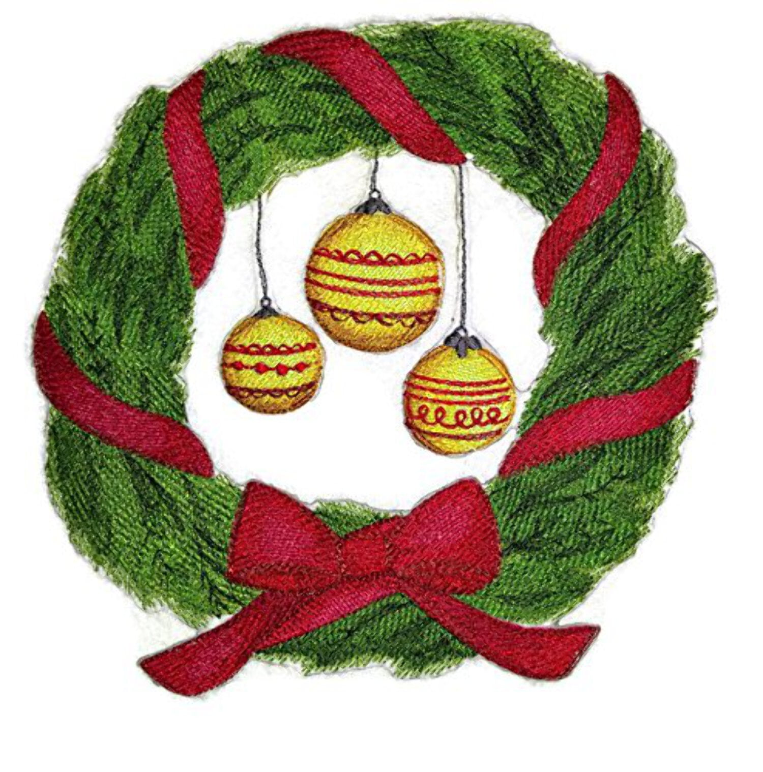 Custom Festival Wreath and Ornaments in Watercolor Embroidered Iron on/Sew patch