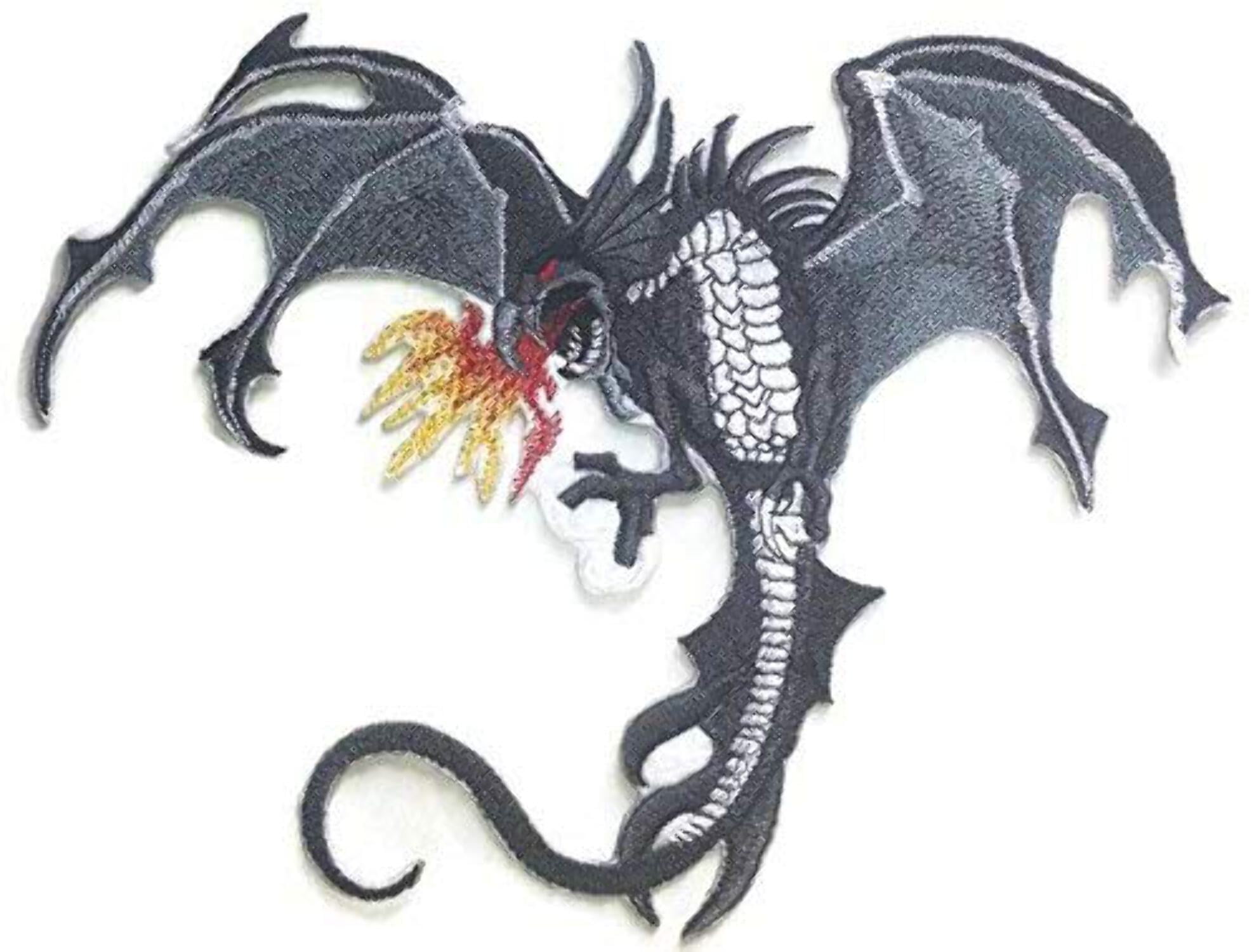 Custom Fire Breathing Dragon Embroidery Iron On/Sew Patch [9.69" x 8.99"]