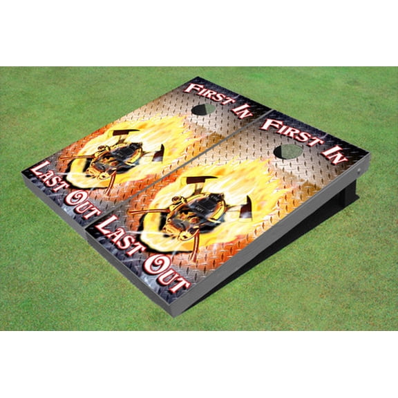 Custom Fire Fighter "First In Last Out" Graphic Cornhole Board Set