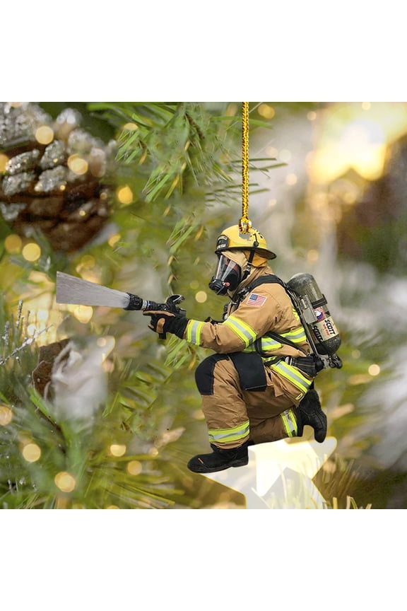 Custom Firefighter Acrylic Christmas Ornament - 8cm Personalized Gift for Men, Dad, Husband - Car & Home Decor with Hanging String