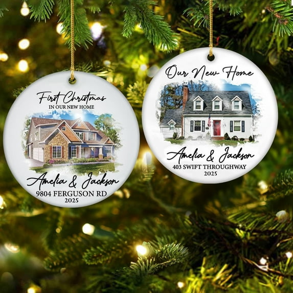 Custom First Christmas in Our New Home Ornament 2025, Personalized Glass Ornament, New House Gift for Homeowners