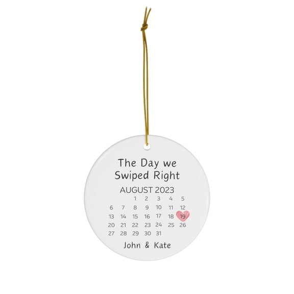 Custom First Date Ceramic Ornament with Custom Couple Names & Special Date, Couple Keepsake, Christmas Tree Decor & Anniversary Gift for Partners, Dating Memories, Romantic Celebrations or Holiday Gi