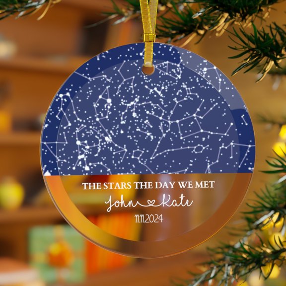 Custom First Date Glass Ornament with Custom Couple Names and Special Date, Custom Couple Ornament and Holiday Tree Decoration for First Date Memories, Anniversaries, Partners or Romantic Keepsakes