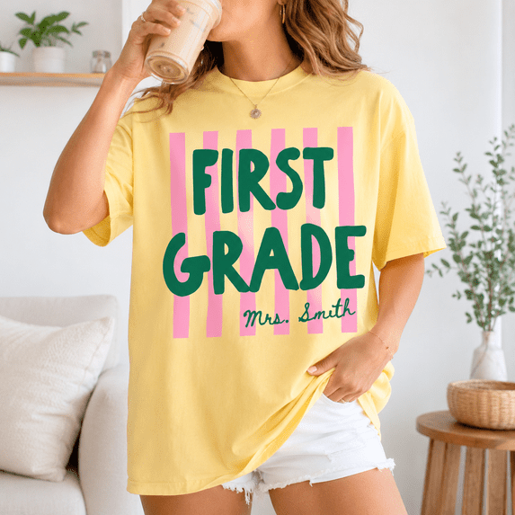 Custom First Grade Teacher Comfort Colors Shirt, Personalized Mrs Teacher Tee, Back To School Gift For Elementary 1st Grade Teacher