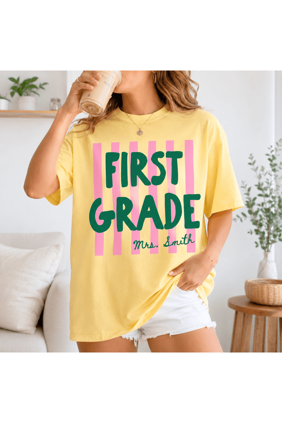 Custom First Grade Teacher Comfort Colors Shirt, Personalized Mrs Teacher Tee, Back To School Gift For Elementary 1st Grade Teacher