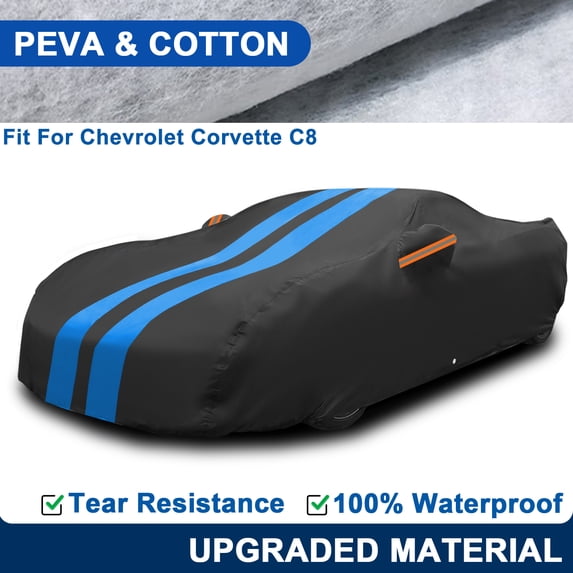 Custom Fit 2020-2024 Chevrolet Corvette C8 Car Cover, Upgraded PEVA& Cotton Waterproof Full Car Cover Outdoor Rain UV Snow Protection All Weather Black