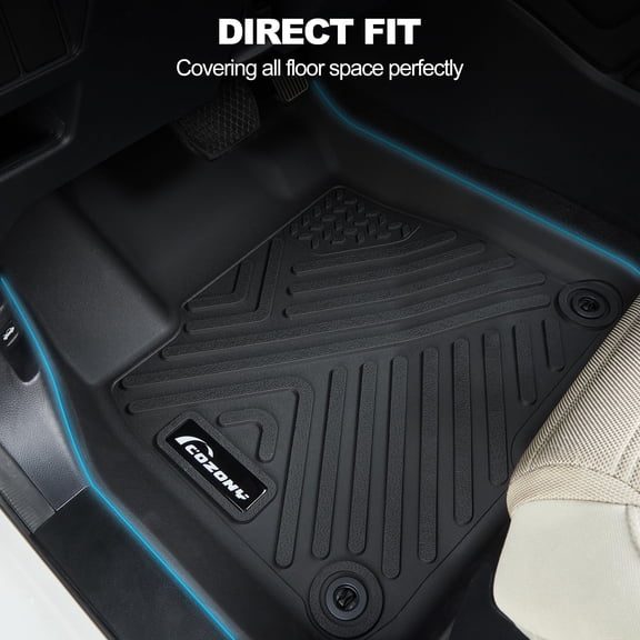 Custom Fit Floor Mats for 2008-2013 Toyota Highlander Non-Hybrid - All Weather TPE, Heavy Duty, Anti-Skid, Waterproof Liners - Black - Full Coverage for 1st, 2nd, 3rd Row - Seven Seats, Three Rows