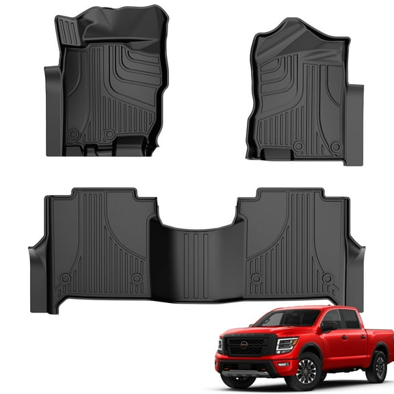 AOMSAZTO Floor Mats Fit for 2017-2024 Nissan Titan / 2016-2024 Nissan Titan XD Crew Cab (with Rear Under Seat Organizer)- All Weather Protection TPE Automotive Floor Mats Car Mats