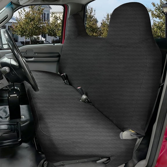 Custom Fit Front Bench Seat Cover for Ford F250 F350 F450 F550 1999-2007 Super Duty, Waterproof & Wear-Resistant Heavy Duty Oxford Truck Interior Cover with Pockets-Black