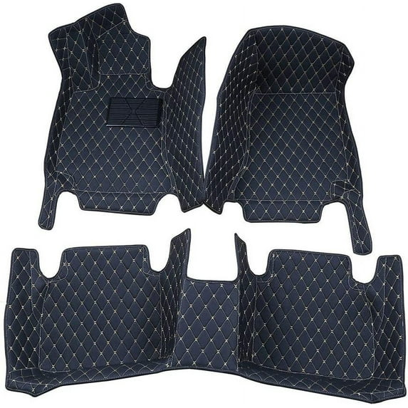 Custom Fit Luxury XPE Leather Heavy Duty Floor Mat for 2009-2019-Newest Audi S5 4 Door - Black with Gold Stitching