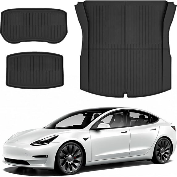 Custom Fit TPE Trunk Mats for Tesla Model 3 2025/2024/2023/2022/2021 (Black, 8"L x 2"W x 3"H)