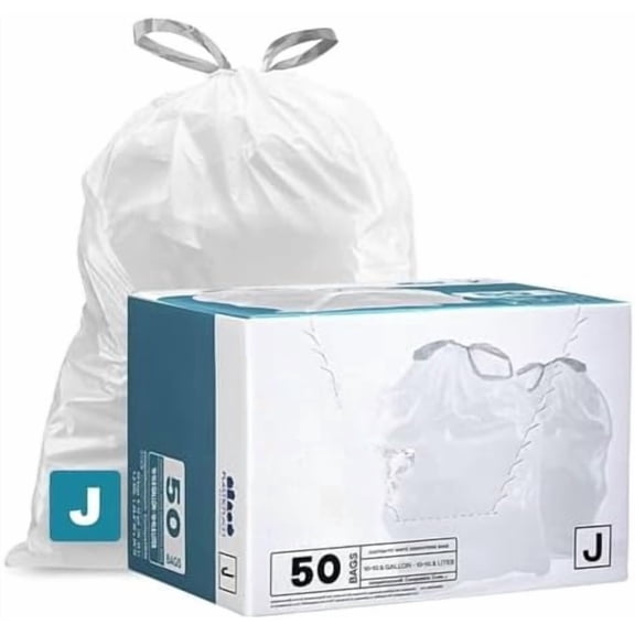 Custom Fit Trash Bags Compatible with Code J 50 Count White Drawstring Garbage Liners 10-10.5 Gallon 21"x28" Tear-Resistant Bags for Kitchen Bathroom & Office