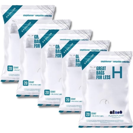 Custom Fit Trash Bags Compatible with Code H Packs White Drawstring Garba Liners 8-9 Gallon 18.5'' x 28'' (20 Count/5 Pack)