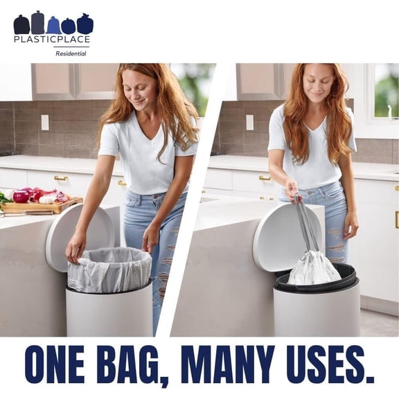 Custom Fit Trash Bags Compatible with Code Q - 200 Count Drawstring Garbage Bags 13-17 Gallon White Tear-Resistant Tall Kitchen Trash Bags