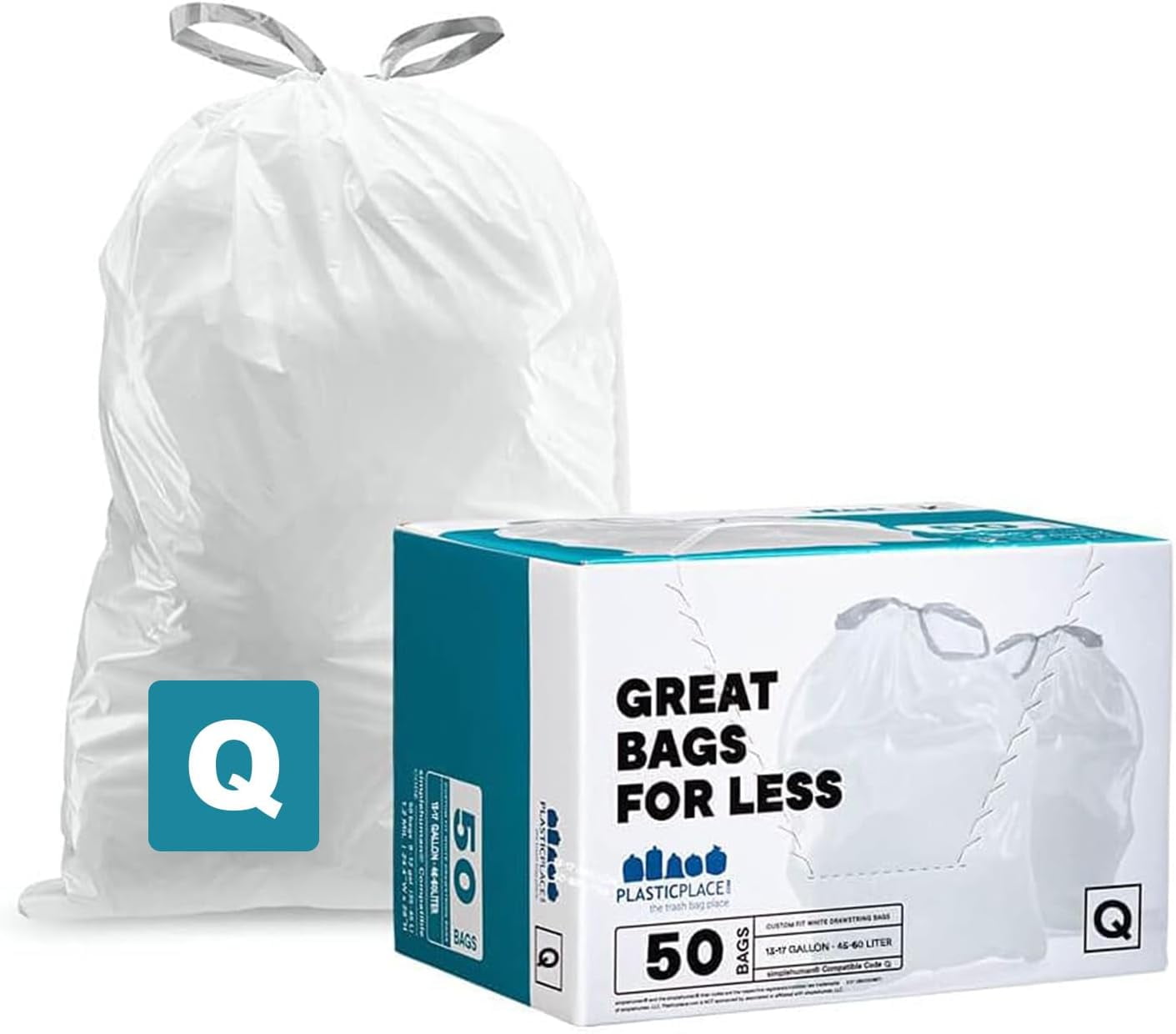 Custom Fit Trash Bags, Compatible with Code Q (50 Count), 13-17 Gallon ...