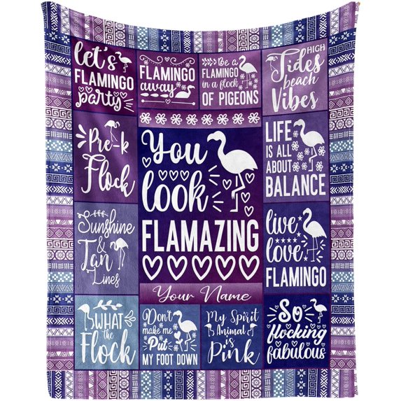 Custom Flamingo Blanket with Name for Women Men, Personalized Cute Flamingo Themed Design Printed Throw Blankets for Teens Adults Lap, Chair Sofa, Giftable Blanket, 50"x 60"
