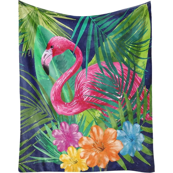 Custom Flamingo Blankets Gifts with Name - 60 x 80 Inches Cute Throw Blanket for Men & Women - Green Fluffy Comfort Furry Blankets for Bed