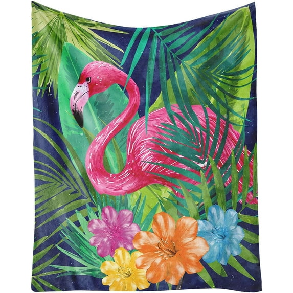 Custom Flamingo Blankets Gifts with Name - 60 x 80 Inches Cute Throw Blanket for Men & Women - Green Fluffy Comfort Furry Blankets for Bed