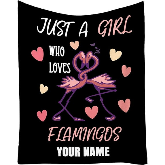 Custom Flamingo Blankets Gifts with Name - 60 x 80 Inches Cute Throw Blanket for Men & Women - Green Fluffy Comfort Furry Blankets for Bed