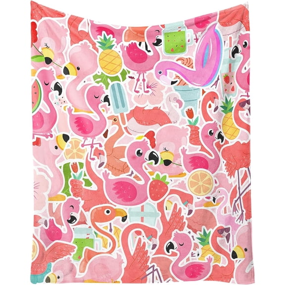 Custom Flamingo Blankets Gifts with Name - 60 x 80 Inches Cute Throw Blanket for Men & Women - Green Fluffy Comfort Furry Blankets for Bed