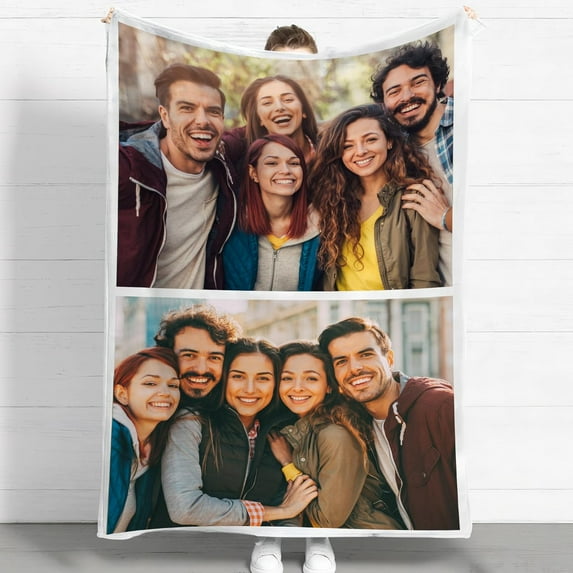 Custom Flannel Blanket for Adult Kid, Personalized Photos Throw Blanket Single Sided Printing, Perfect Home Decor Gift Birthday Valentines Christmas (8 Photos, 80x120CM)