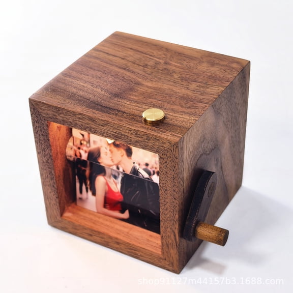 Custom Flip Photo Box with Hand Crank Wooden Mechanical Animation Frame for Mom, Dad, Couple Unique Gift for Mother's Day, Father's Day, Birthday, Anniversary