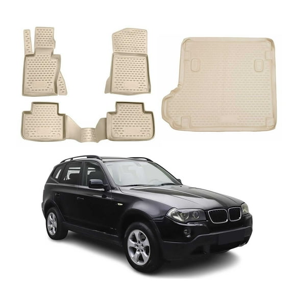 Custom Floor Mats & Cargo Liners for BMW X3 E83 2004-2010 Rubber TPE Beige 5Pcs