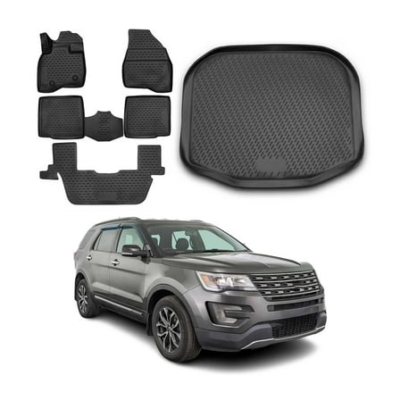 Custom Floor Mats & Cargo Liners for Ford Explorer 2016-2019 Black 6 Pcs