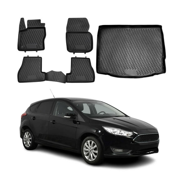 Custom Floor Mats & Cargo Liners for Ford Focus 2012-2018 Hatchback Black 5 Pcs