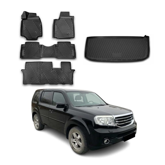 Custom Floor Mats & Cargo Liners for Honda Pilot 2009-2015 Black 5 Pcs