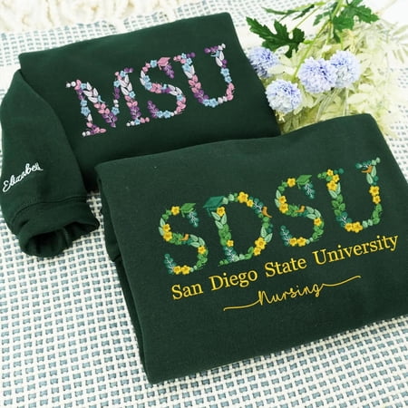 Custom Floral Embroidered Sweatshirt Personalized College or Sorority, Graduation, Unisex Sweatshirt LINHKHA