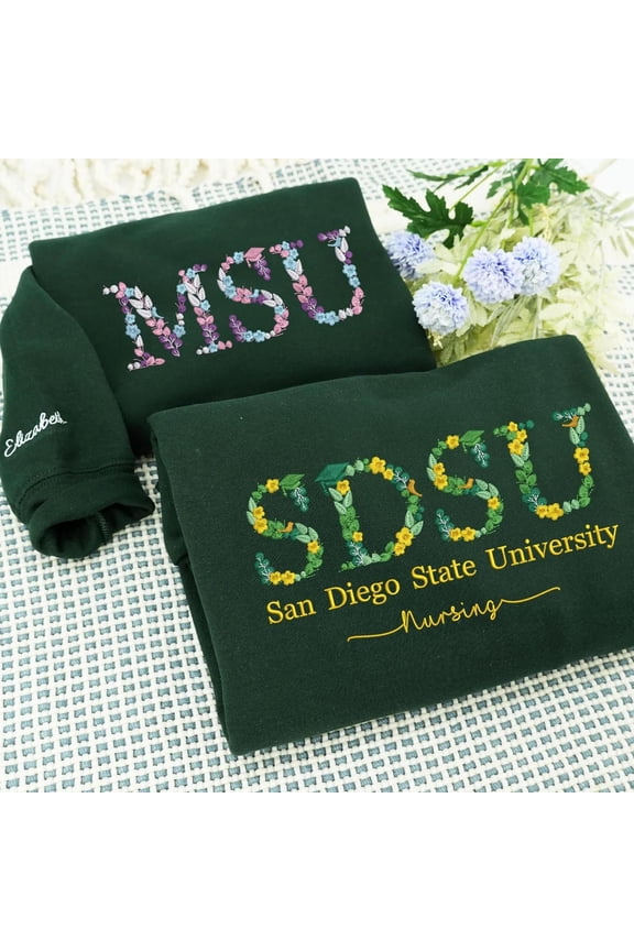 Custom Floral Embroidered Sweatshirt Personalized College or Sorority, Graduation, Unisex Sweatshirt LINHKHA