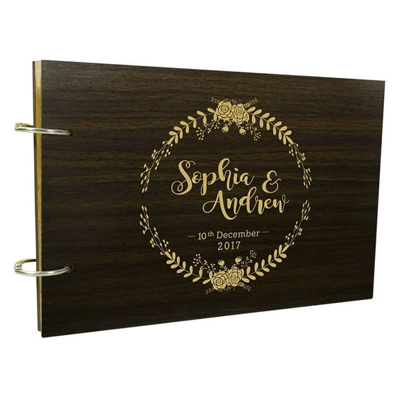 Custom Floral Wood Engraved Bride & Groom Advice Book Personalized Wedding Sign In Guest Book