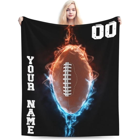 Custom Football Blanket with Name No. for Boys Girls, Personalized Cool Football Themed Printed Throw Blankets for Kids Lap, Chair, Giftable Blanket, 30"x 40"