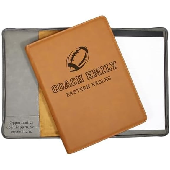 Custom Football Coach Portfolio  Personalized Engraved 9.5x12 Vegan Leather Padfolio with Legal Pad  Gift for Football Coach from Player, Team, or Parent  $$Office