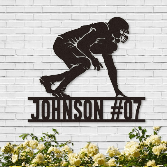 Custom Football Sign Metal Wall Art, American Football Player Hanging Sign Outdoor Metal, Football Hanging Room Decor Vintage Rustic Decor for Boys Sports Ball Theme Bedroom Nursery Playroom Decor