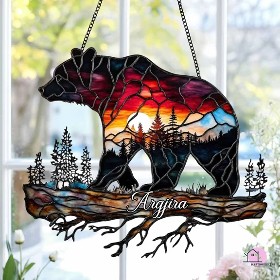 Custom Forest Bear Acrylic Suncatcher Wilderness Window Hanging