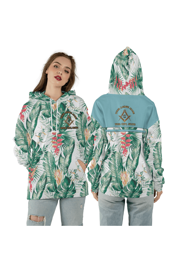 Custom Freemason Lodge 3D Hoodie, Tropical Freemason Lodge Custom 3D Hoodie, Floral Hawaii Mason All-Over Print Hoodie