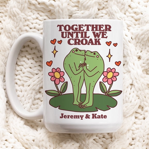 Custom Frog Mug, Personalized Couples Wedding Cup, Frog Lover Gift, Cute Valentines Anniversary Gift Idea, Cottagecore Mushroom Gift