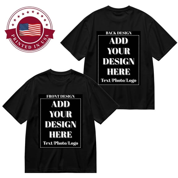 Custom Front & Back Printed T-Shirt, Add Your Text/Photo/Logo/Design, 100% Cotton Tee for Men