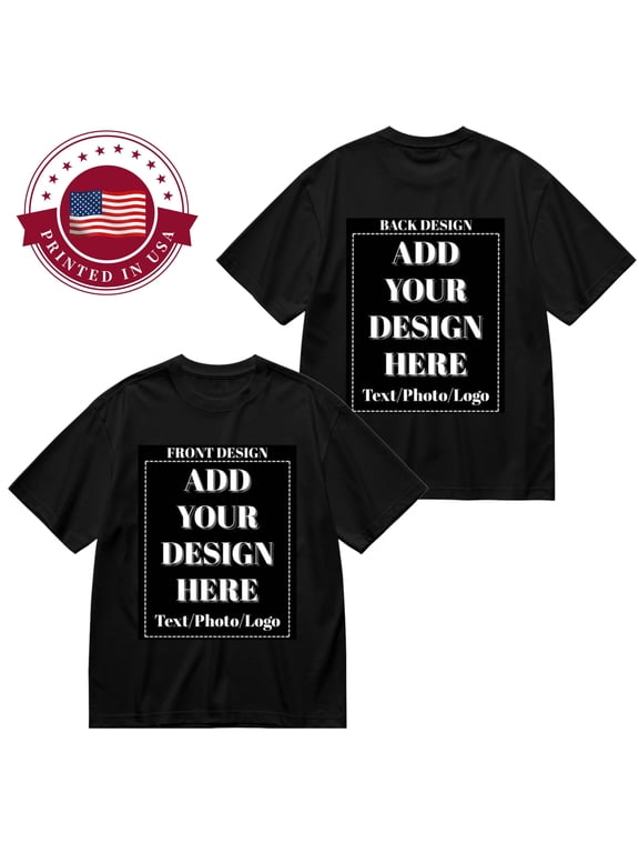 Custom Front & Back Printed T-Shirt, Add Your Text/Photo/Logo/Design, 100% Cotton Tee for Men