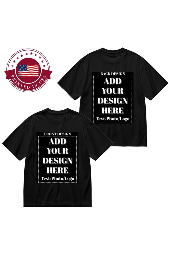 Custom Front & Back Printed T-Shirt, Add Your Text/Photo/Logo/Design, 100% Cotton Tee for Men