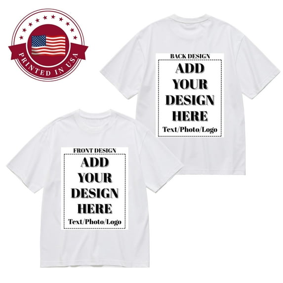 Custom Front & Back Printed T-Shirt, Add Your Text/Photo/Logo/Design, 100% Cotton Tee for Men