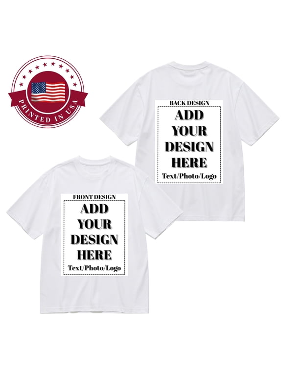 Custom Front & Back Printed T-Shirt, Add Your Text/Photo/Logo/Design, 100% Cotton Tee for Men